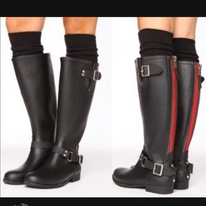 Steve Madden Black with Pink Zipper Rain Boots